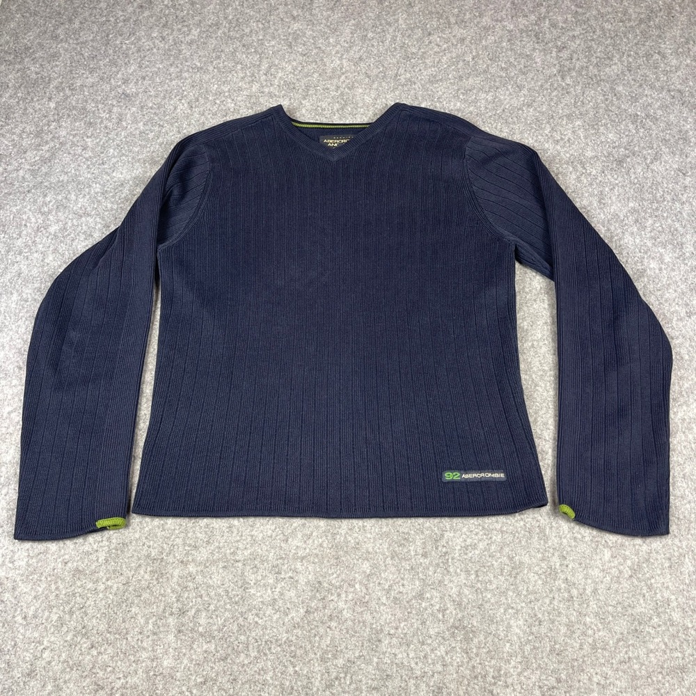 Vintage Abercrombie & Fitch Navy Blue Ribbed V-Neck Sweater Womens XL